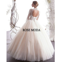 Load image into Gallery viewer, Rosemoda Long Sleeve Illusion Lace Princess Vintage Ball Gown Wedding Dress