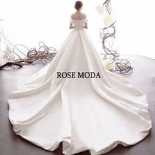 Load image into Gallery viewer, RoseModaClassicOfftheShoulderSatinPrincessWeddingDresswithLongTrainLaceUpBackVintageBallGown-c.jpg