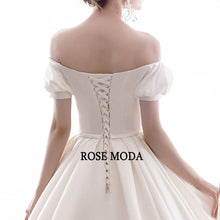 Load image into Gallery viewer, RoseModaClassicOfftheShoulderSatinPrincessWeddingDresswithLongTrainLaceUpBackVintageBallGown-f.jpg