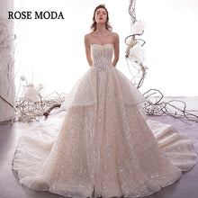 Load image into Gallery viewer, RoseModaLuxuryGlitteringWeddingDresswithLongTrainRemovableBowPrincessBallGownCustomMake-a.jpg