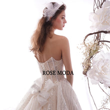 Load image into Gallery viewer, RoseModaLuxuryGlitteringWeddingDresswithLongTrainRemovableBowPrincessBallGownCustomMake-e.jpg