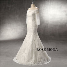 Load image into Gallery viewer, Rosemoda-off-the-shoulder-lace-mermaid-wedding-dress-b.jpg