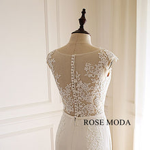 Load image into Gallery viewer, Rosemoda-sheath-lace-crepe-mermaid-wedding-dress-f.jpg