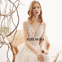 Load image into Gallery viewer, RosemodaIllusionDeepVNeckLaceWeddingDressVBackBohoWeddingDresseswithTrainCustomMake-c.jpg