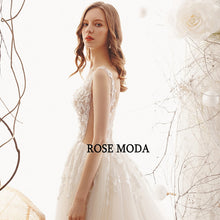 Load image into Gallery viewer, RosemodaIllusionDeepVNeckLaceWeddingDressVBackBohoWeddingDresseswithTrainCustomMake-d.jpg