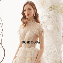 Load image into Gallery viewer, RosemodaLuxuryIvoryandGoldLaceWeddingDressLongTrainGlitteringPrincessWeddingBallGown-c.jpg