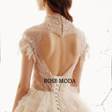 Load image into Gallery viewer, RosemodaLuxuryIvoryandGoldLaceWeddingDressLongTrainGlitteringPrincessWeddingBallGown-e.jpg