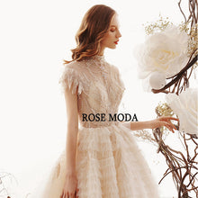 Load image into Gallery viewer, RosemodaLuxuryIvoryandGoldLaceWeddingDressLongTrainGlitteringPrincessWeddingBallGown-f.jpg