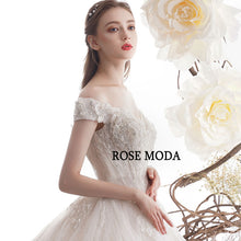 Load image into Gallery viewer, RosemodaLuxuryOffShoulderWeddingDresswithCrystalsLaceUpBackLongTrain-f.jpg