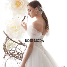 Load image into Gallery viewer, RosemodaLuxuryOfftheShoulderPrincessWeddingBallGownwithLaceTulleWeddingDressLongTrainCustomMake-d.jpg