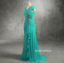 Load image into Gallery viewer, peacock-green-long-chiffon-mother-dress-b.jpg
