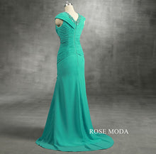 Load image into Gallery viewer, peacock-green-long-chiffon-mother-dress-c.jpg