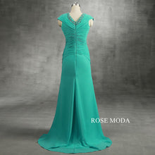 Load image into Gallery viewer, peacock-green-long-chiffon-mother-dress-d.jpg