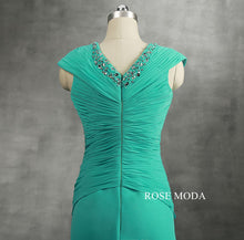 Load image into Gallery viewer, peacock-green-long-chiffon-mother-dress-f.jpg