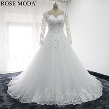 Load image into Gallery viewer, rosemoda-Pearl-lace-ball-gown-wedding-dress-with-long-sleeve-a.jpg