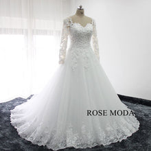 Load image into Gallery viewer, rosemoda-Pearl-lace-ball-gown-wedding-dress-with-long-sleeve-b.jpg
