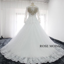 Load image into Gallery viewer, rosemoda-Pearl-lace-ball-gown-wedding-dress-with-long-sleeve-c.jpg
