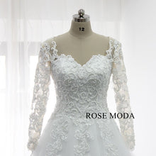 Load image into Gallery viewer, rosemoda-Pearl-lace-ball-gown-wedding-dress-with-long-sleeve-d.jpg