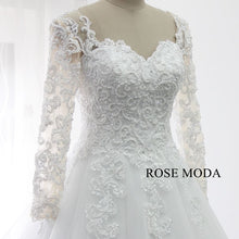 Load image into Gallery viewer, rosemoda-Pearl-lace-ball-gown-wedding-dress-with-long-sleeve-e.jpg