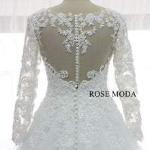 Load image into Gallery viewer, rosemoda-Pearl-lace-ball-gown-wedding-dress-with-long-sleeve-f.jpg