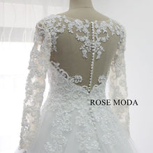 Load image into Gallery viewer, rosemoda-Pearl-lace-ball-gown-wedding-dress-with-long-sleeve-g.jpg