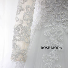 Load image into Gallery viewer, rosemoda-Pearl-lace-ball-gown-wedding-dress-with-long-sleeve-h.jpg