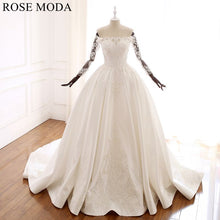 Load image into Gallery viewer, rosemoda-Three-Quarter-sleeve-lace-satin-ball-gown-wedding-dress-a.jpg