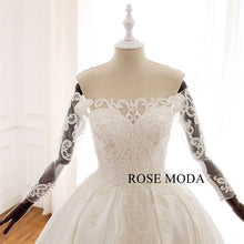 Load image into Gallery viewer, rosemoda-Three-Quarter-sleeve-lace-satin-ball-gown-wedding-dress-d.jpg