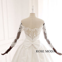 Load image into Gallery viewer, rosemoda-Three-Quarter-sleeve-lace-satin-ball-gown-wedding-dress-e.jpg