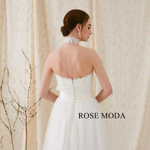 Load image into Gallery viewer, Rosemoda Elegant Halter A Line Wedding Dress with Slight-V Back