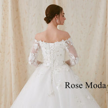Load image into Gallery viewer, Rosemoda Off-the-shoulder Long Sleeve Ball Gown Wedding Dress