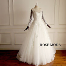 Load image into Gallery viewer, rosemoda-bateau-neckline-lace-a-line-wedding-dress-with-long-sleeve-b.jpg