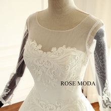 Load image into Gallery viewer, rosemoda-bateau-neckline-lace-a-line-wedding-dress-with-long-sleeve-e.jpg