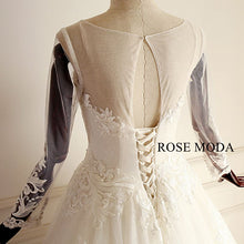 Load image into Gallery viewer, rosemoda-bateau-neckline-lace-a-line-wedding-dress-with-long-sleeve-f.jpg