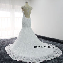 Load image into Gallery viewer, rosemoda-beaded-illusion-back-lace-mermaid-wedding-dress-d.jpg