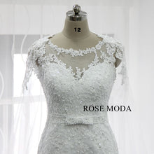 Load image into Gallery viewer, rosemoda-beaded-lace-mermaid-wedding-dress-with-detachable-cape-f.jpg