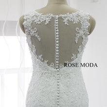 Load image into Gallery viewer, rosemoda-beaded-lace-mermaid-wedding-dress-with-detachable-cape-i.jpg