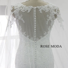Load image into Gallery viewer, Rosemoda Beaded Lace Mermaid Wedding Dress With Detachable Cape