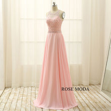 Load image into Gallery viewer, rosemoda-beaded-pink-chiffon-a-line-prom-dress-b.jpg