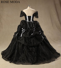 Load image into Gallery viewer, rosemoda-black-off-the-shoulder-organza-ball-gown-wedding-dress-c.jpg