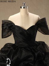 Load image into Gallery viewer, rosemoda-black-off-the-shoulder-organza-ball-gown-wedding-dress-d.jpg
