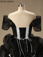 Load image into Gallery viewer, rosemoda-black-off-the-shoulder-organza-ball-gown-wedding-dress-f.jpg
