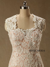 Load image into Gallery viewer, rosemoda-blush-and-ivory-lace-ruffled-organza-mermaid-wedding-dress-d.jpg