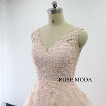 Load image into Gallery viewer, rosemoda-blush-lace-organza-ball-gown-wedding-dress-c.jpg