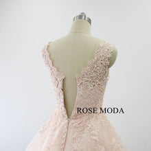 Load image into Gallery viewer, rosemoda-blush-lace-organza-ball-gown-wedding-dress-f.jpg