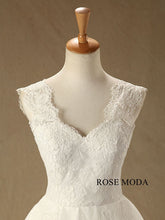 Load image into Gallery viewer, rosemoda-cap-sleeve-chantilly-lace-a-line-wedding-dress-d.jpg