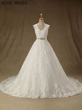 Load image into Gallery viewer, rosemoda-cap-sleeve-chantilly-lace-ball-gown-wedding-dress-a.jpg