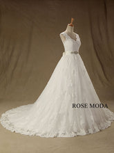 Load image into Gallery viewer, rosemoda-cap-sleeve-chantilly-lace-ball-gown-wedding-dress-b.jpg