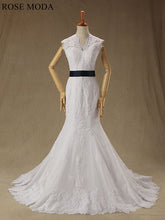 Load image into Gallery viewer, rosemoda-cap-sleeve-chantilly-lace-mermaid-wedding-dress-a.jpg