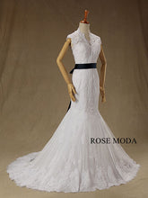 Load image into Gallery viewer, rosemoda-cap-sleeve-chantilly-lace-mermaid-wedding-dress-b.jpg